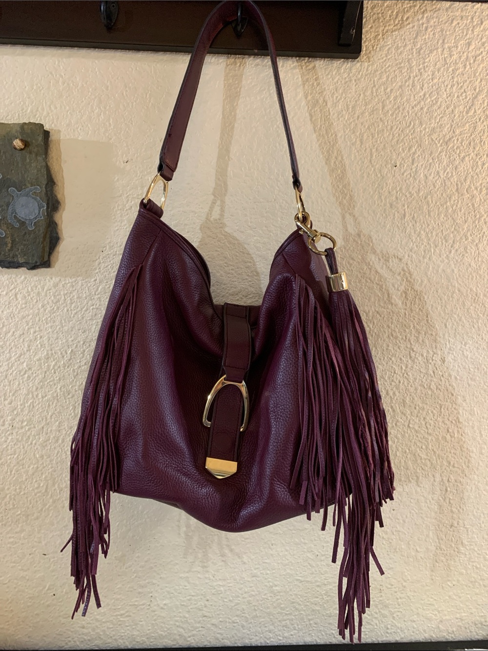 G.I.L.I. Purple Leather Fringe Shoulder Bag with Gold Hardware
